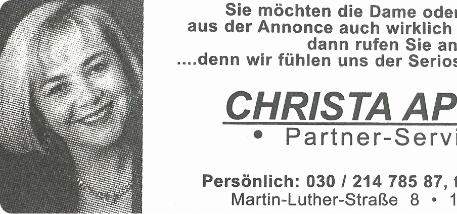 Historische Kontaktanzeige aus dem Christa-Appelt-Archiv