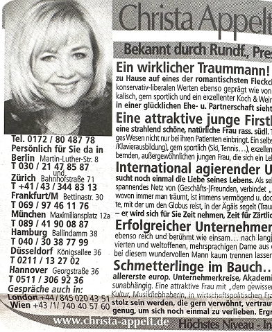 Historische Kontaktanzeige aus dem Christa-Appelt-Archiv